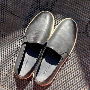 Vince Black Leather Slip-On Loafers